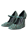 Aqua Python Leather Mary Jane Pumps Shoes