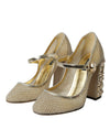 Gold Mesh Crystal Mary Jane Pumps Heels Shoes