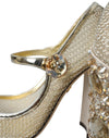 Gold Mesh Crystal Mary Jane Pumps Heels Shoes
