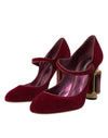 Red Velvet Gold Crystals Heels Mary Jane Shoes