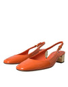 Orange Embellished Leather Slingback Shoes