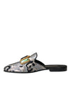 Gray Jacquard Crystal Mule Flat Sandals Shoes