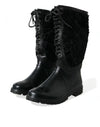 Black Rubber Lace Up Shearling Rain Boots Shoes