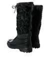Black Rubber Lace Up Shearling Rain Boots Shoes