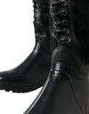 Black Rubber Lace Up Shearling Rain Boots Shoes