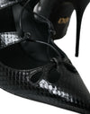 Black Python Leather Mary Jane Pumps Shoes