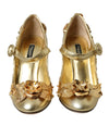 Gold Leather Crystal Mary Janes Pumps Shoes