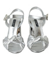 Silver Lambskin Leather Heels Sandals Shoes