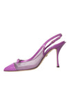 Purple Leather Mesh High Heels Slingback Shoes
