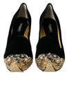 Black Velvet Embellished Heels Pumps Shoes