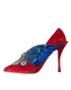 Red Velvet Sequin Crystal Heels Pumps Shoes