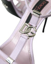 Purple Leather Logo Ankle Strap Heels Sandals Shoes