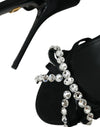 Black Viscose Crystal Bow Heels Sandals Shoes