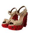 Red Roses Crystal Platform Sandals Shoes