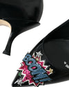 Black Leather BOOM Patch Heels Pumps Shoes