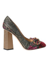 Multicolor Floral Jacquard Crystal Heels Pumps Shoes