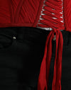 Red Silk Belt Waist Lace Up Strap Corset