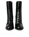 Black Leather Studded Lace Up Boots Shoes