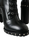 Black Leather Studded Lace Up Boots Shoes