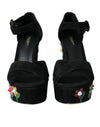 Black Floral Ankle Strap Heels Sandals Shoes