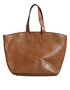 Brunello Cucinelli Brown Leather Logo Shoulder Strap Shopping Tote Bag