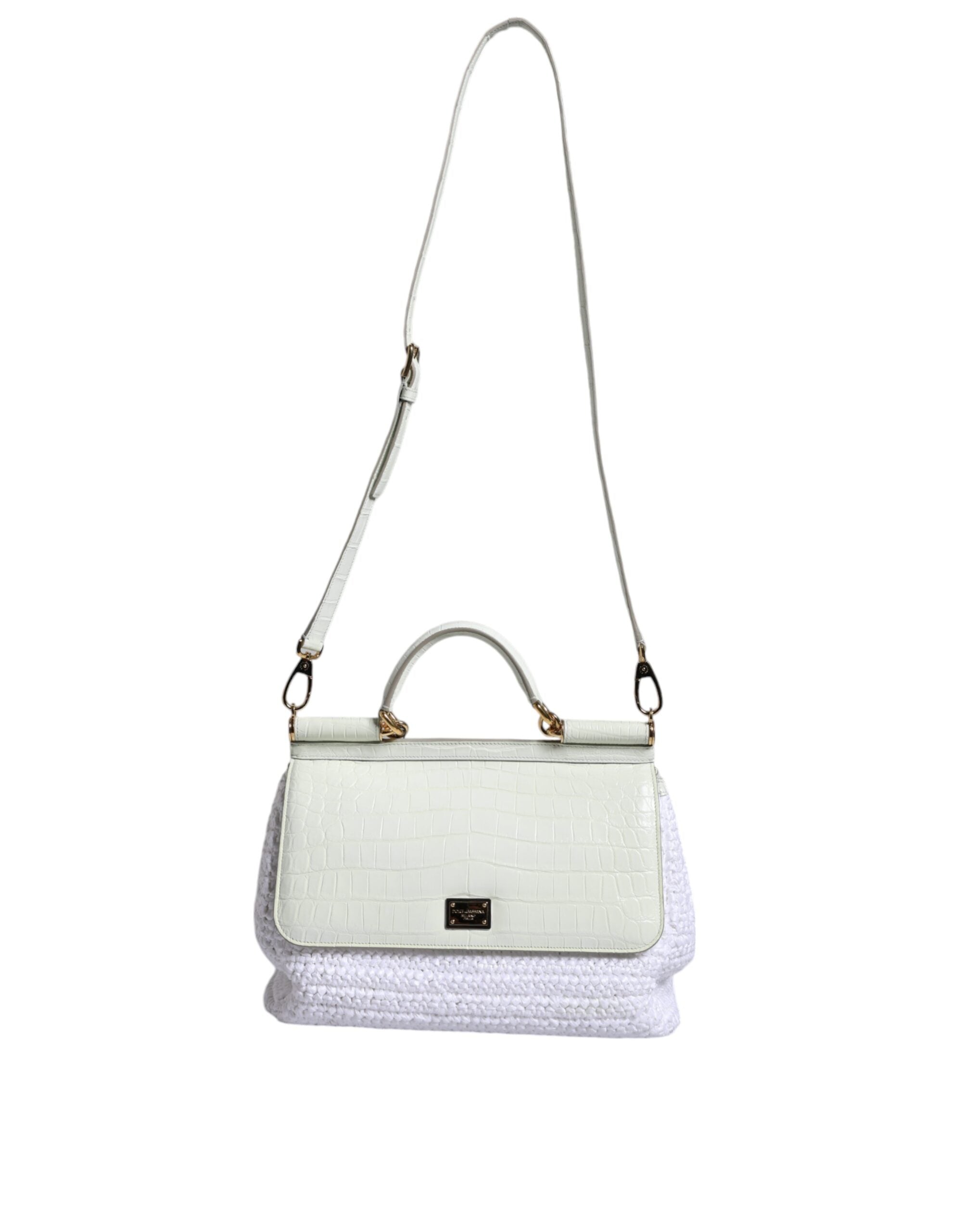 Dolce & Gabbana White Rafia Leather SICILY Crossbody Bag - ACCEXO
