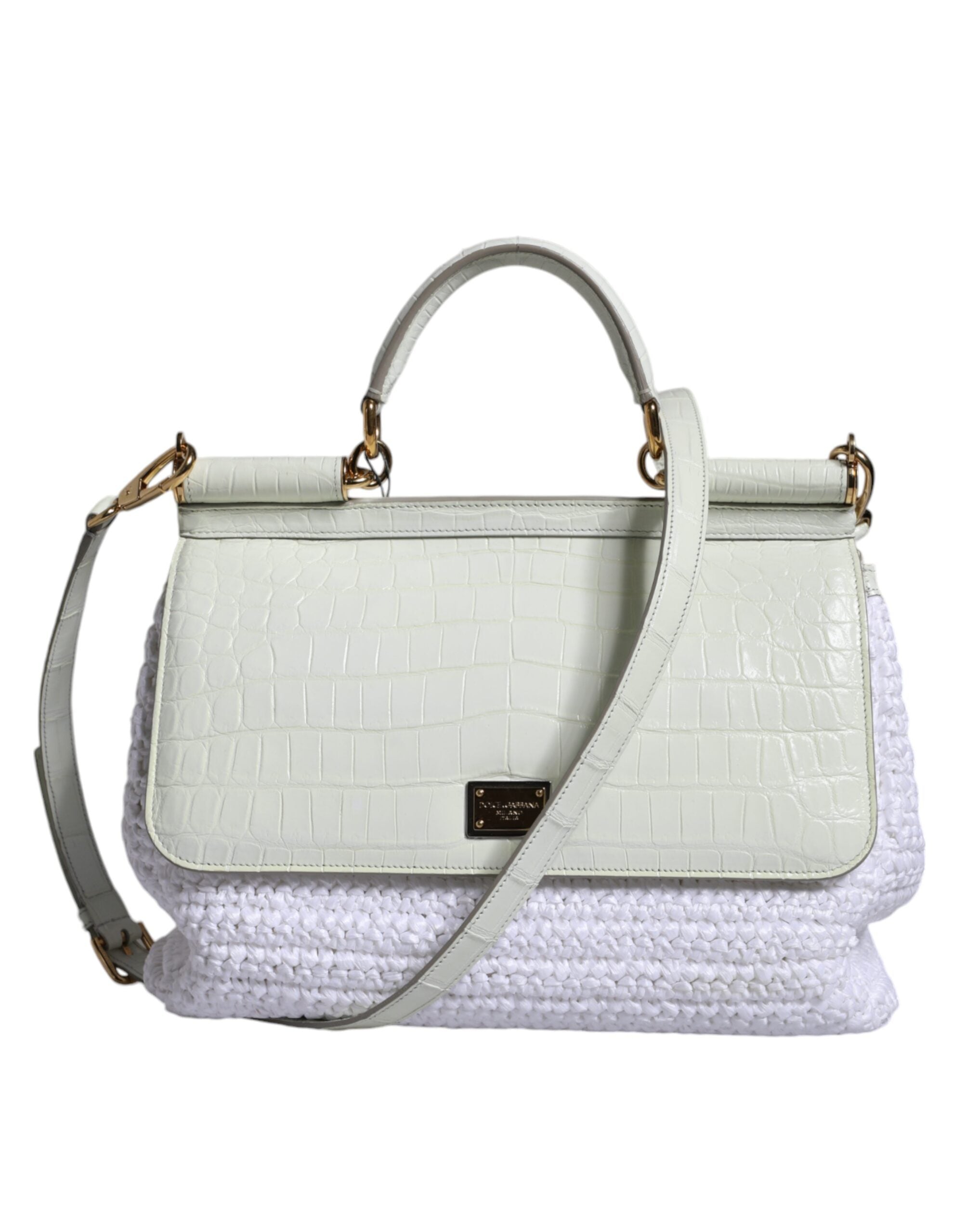 Dolce & Gabbana White Rafia Leather SICILY Crossbody Bag - ACCEXO