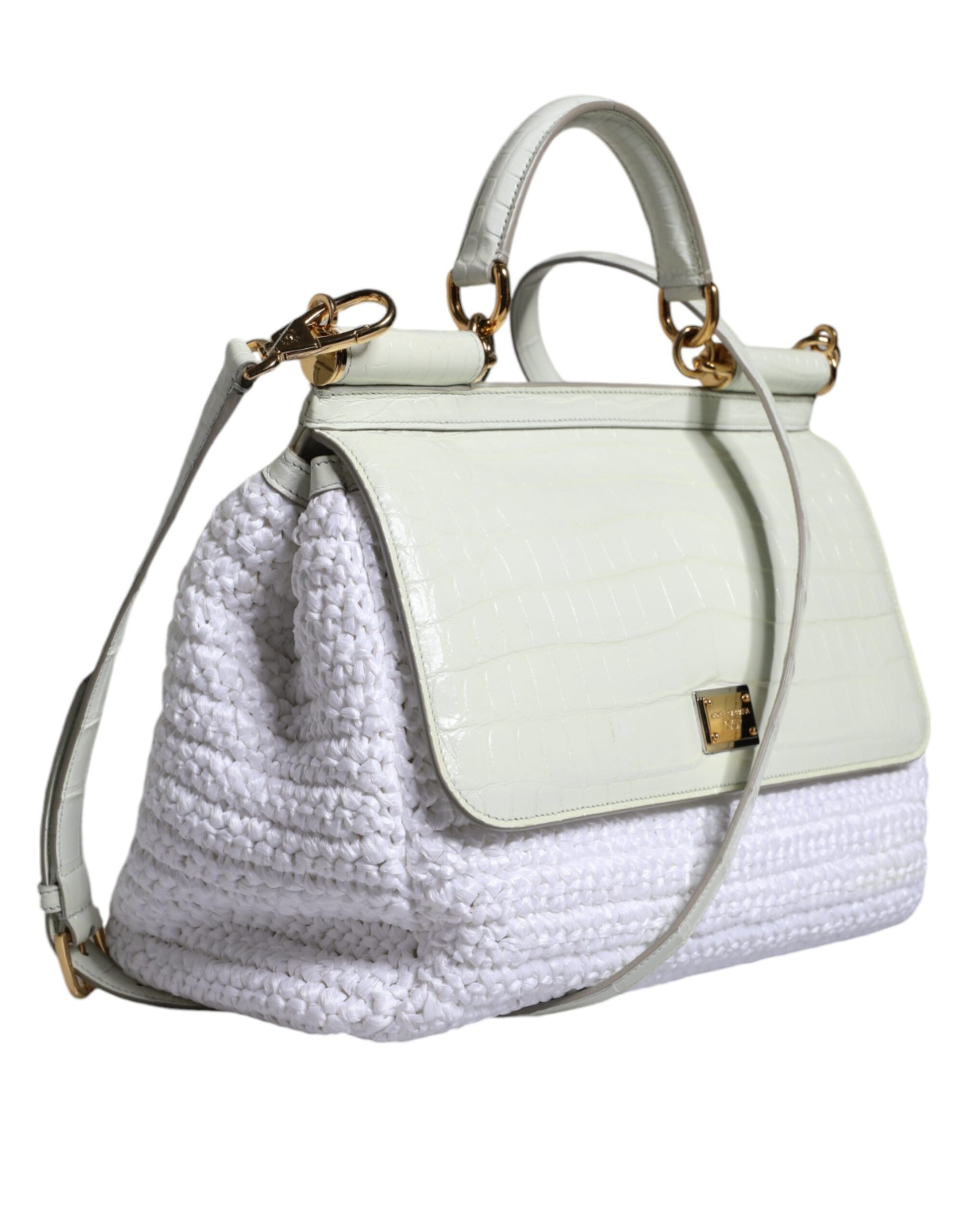 Dolce & Gabbana White Rafia Leather SICILY Crossbody Bag - ACCEXO