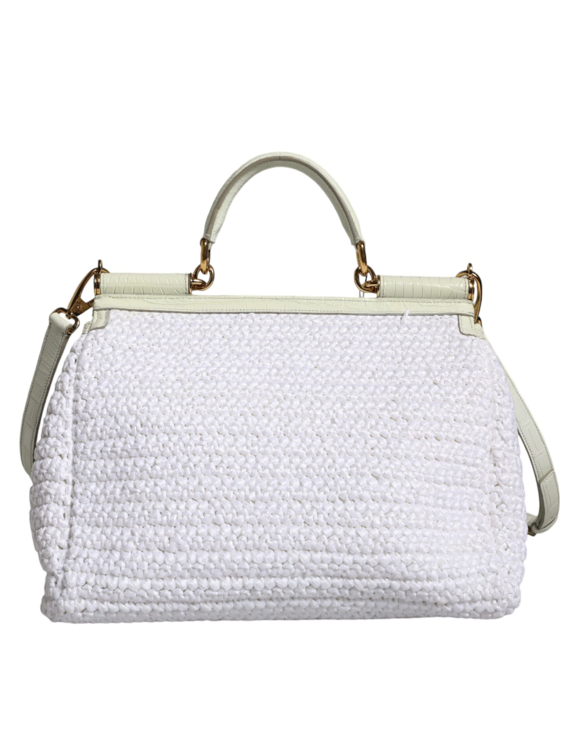 Dolce & Gabbana White Rafia Leather SICILY Crossbody Bag - ACCEXO