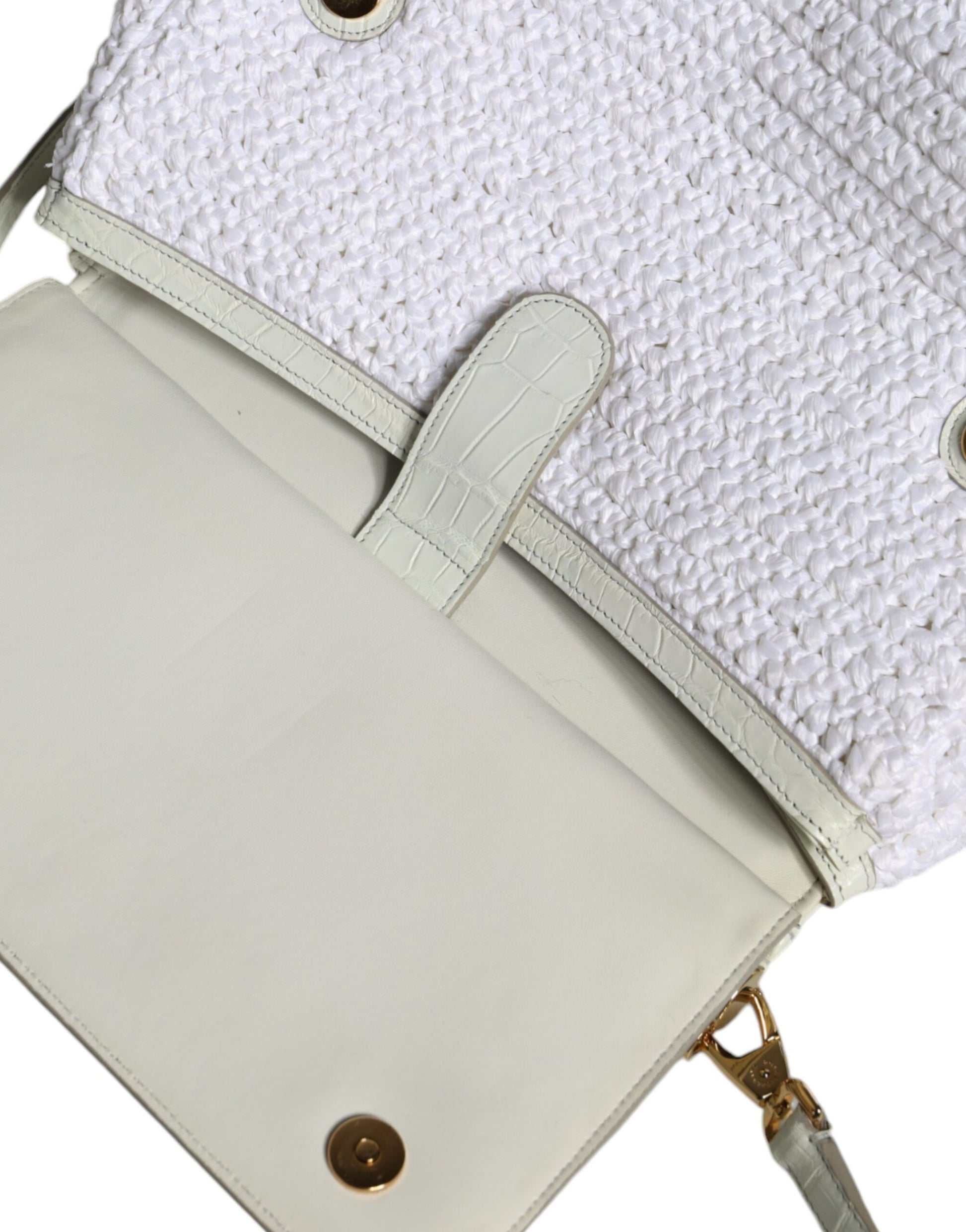 Dolce & Gabbana White Rafia Leather SICILY Crossbody Bag - ACCEXO