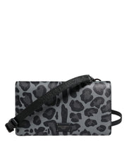 Dolce & Gabbana Black Gray Leopard Leather Bifold Card Slot Crossbody Bag - ACCEXO