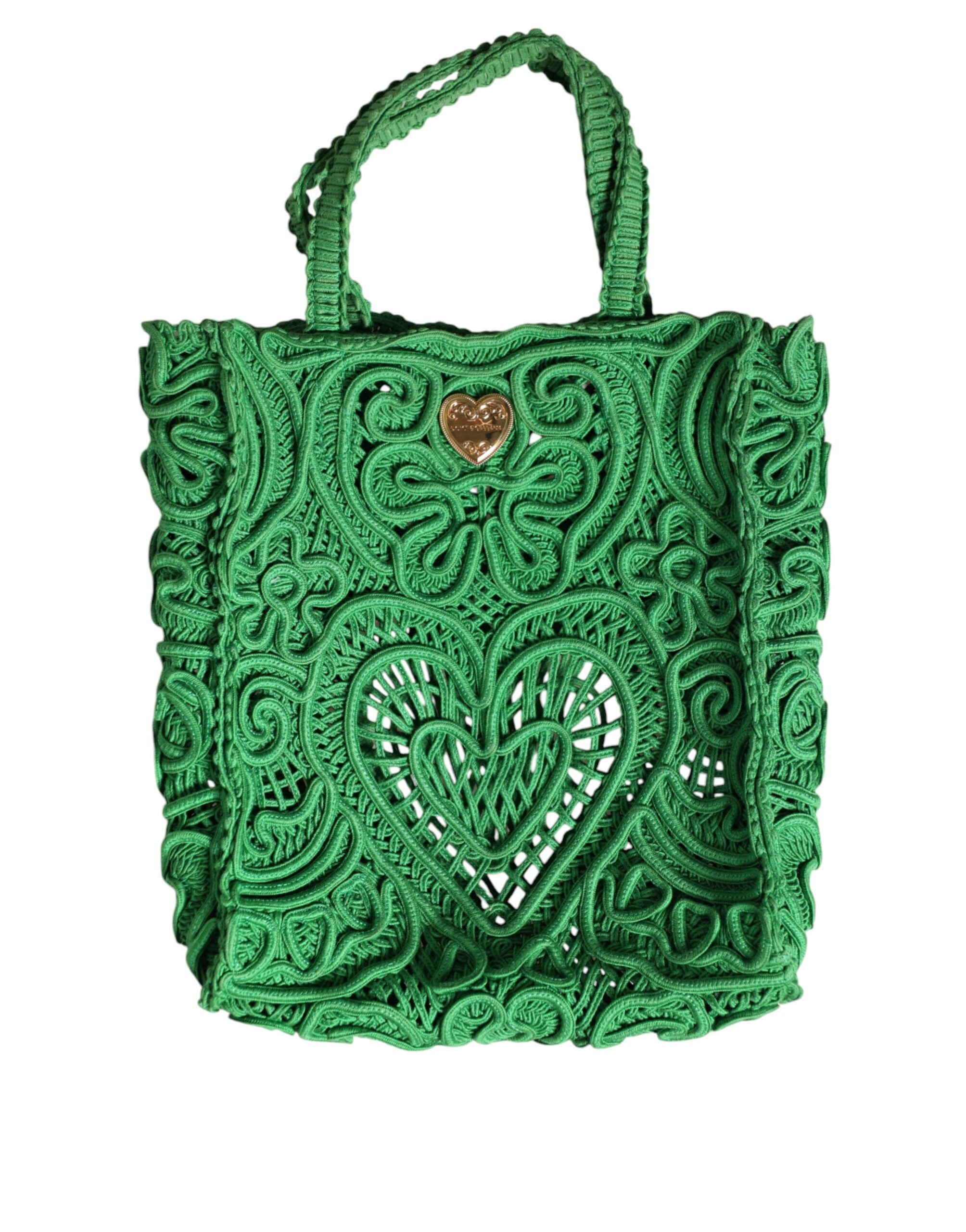 Dolce & Gabbana Green Small Cordonetto Lace Beatrice Tote Bag - ACCEXO