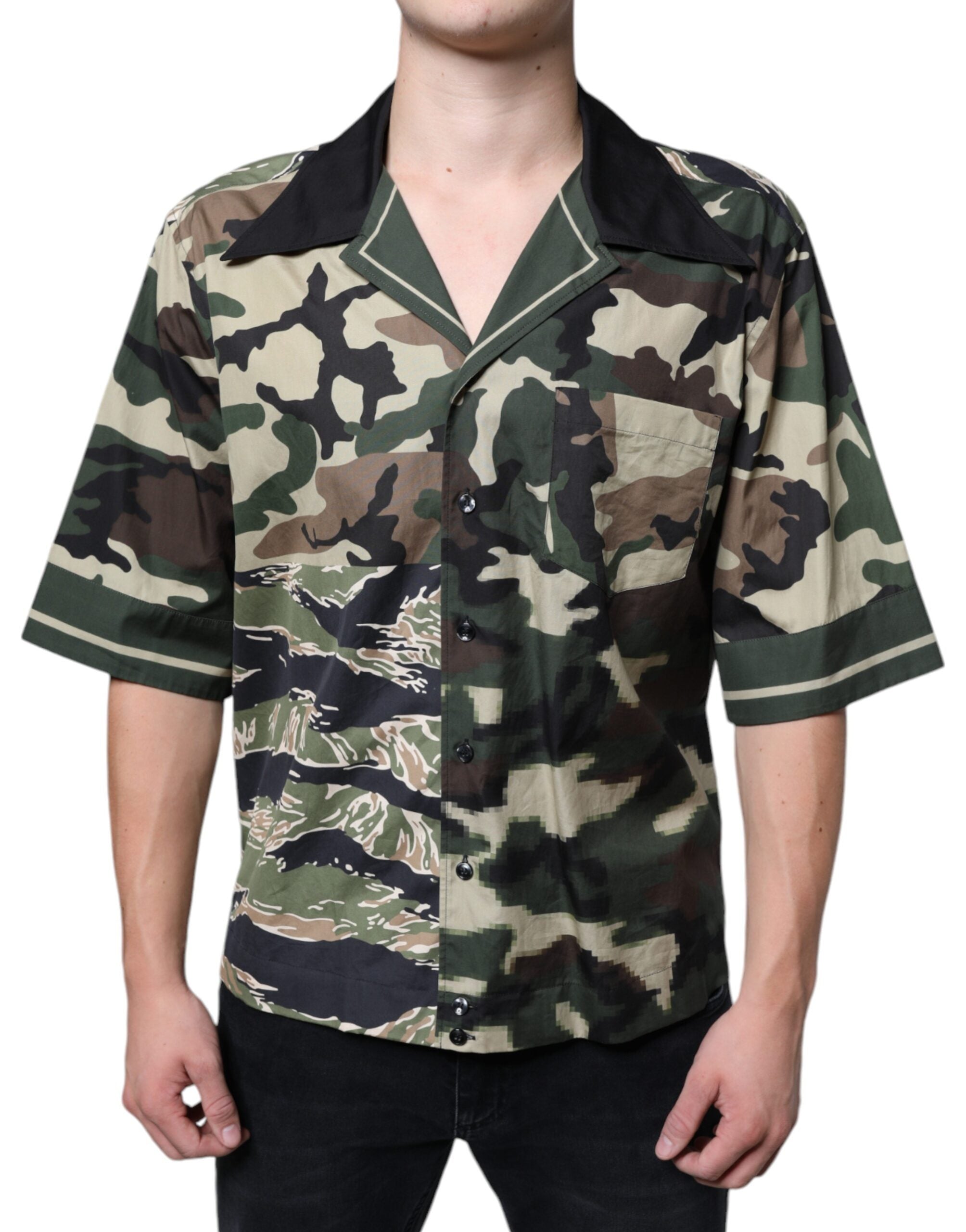 Dolce & Gabbana Multicolor Camouflage Button Down Men Casual Shirt - ACCEXO
