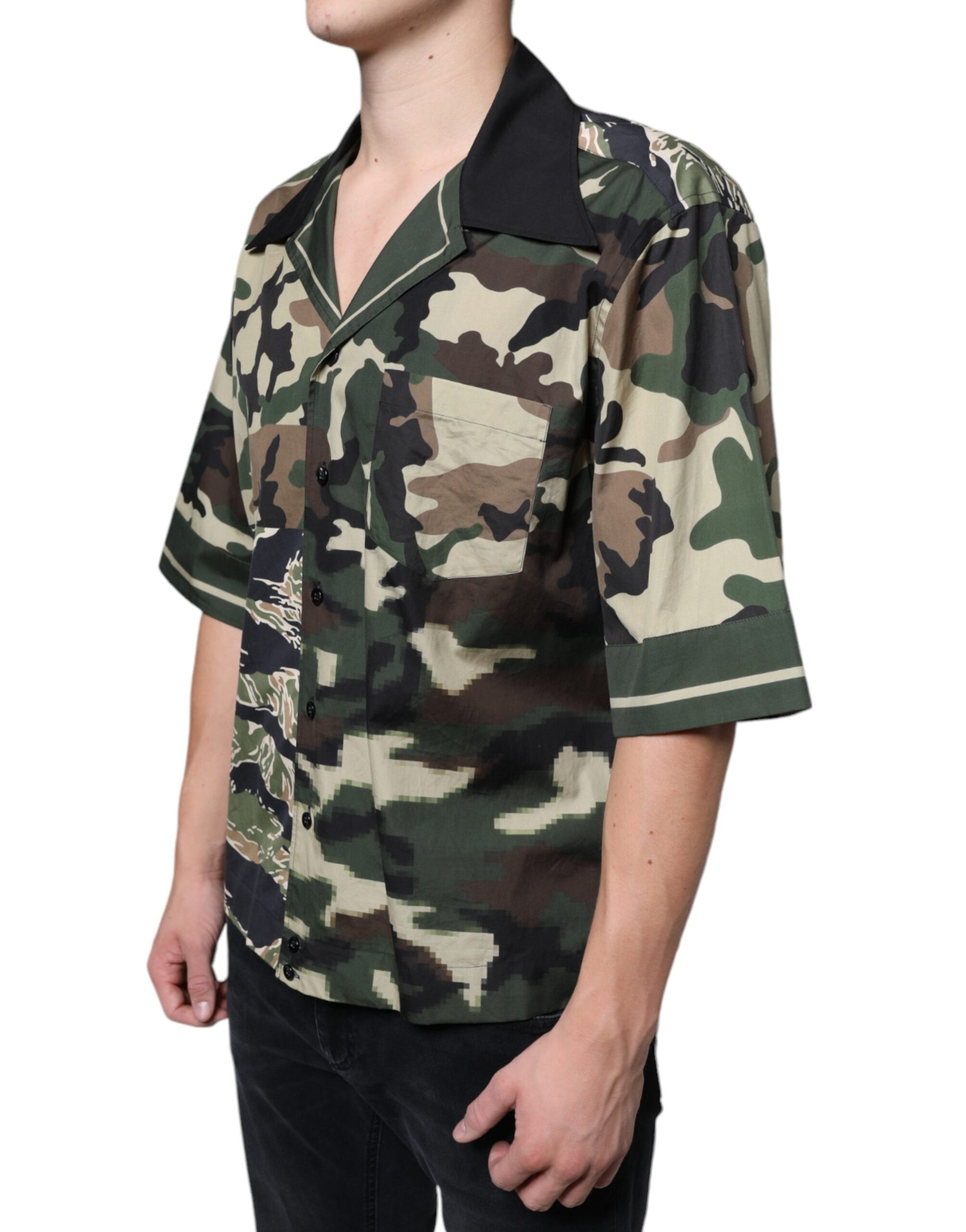 Dolce & Gabbana Multicolor Camouflage Button Down Men Casual Shirt - ACCEXO
