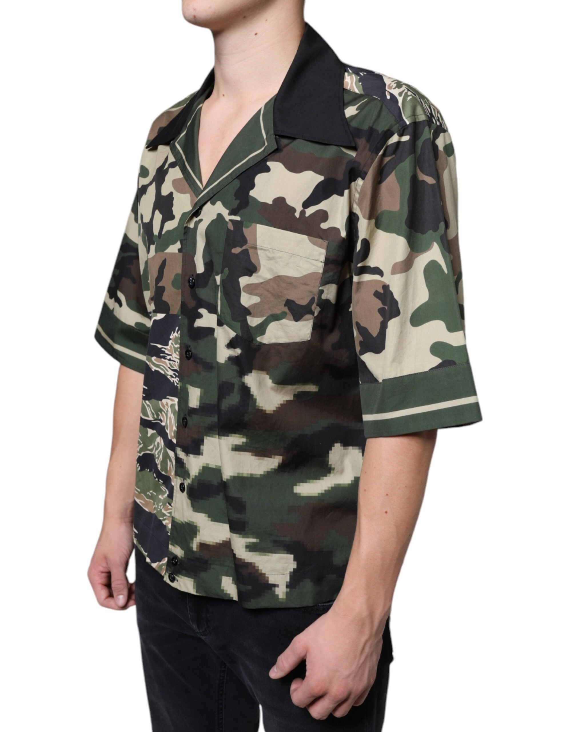 Dolce & Gabbana Multicolor Camouflage Button Down Men Casual Shirt - ACCEXO