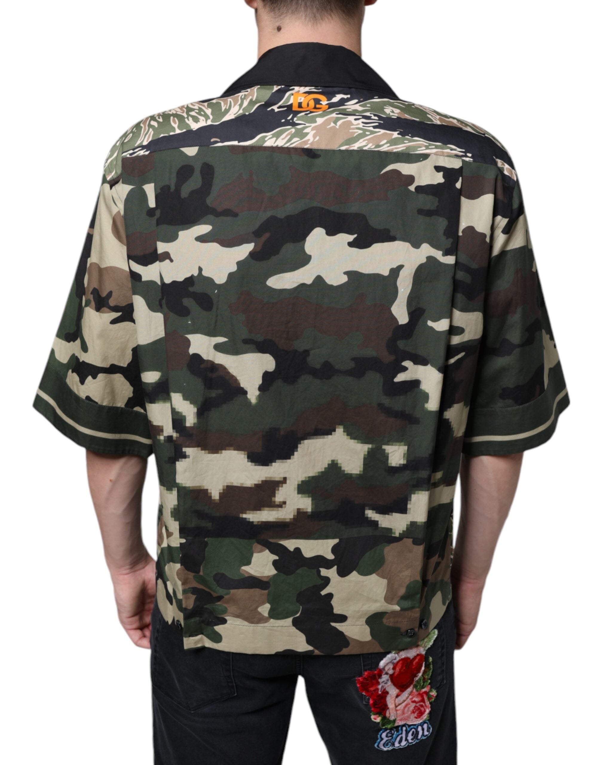 Dolce & Gabbana Multicolor Camouflage Button Down Men Casual Shirt - ACCEXO