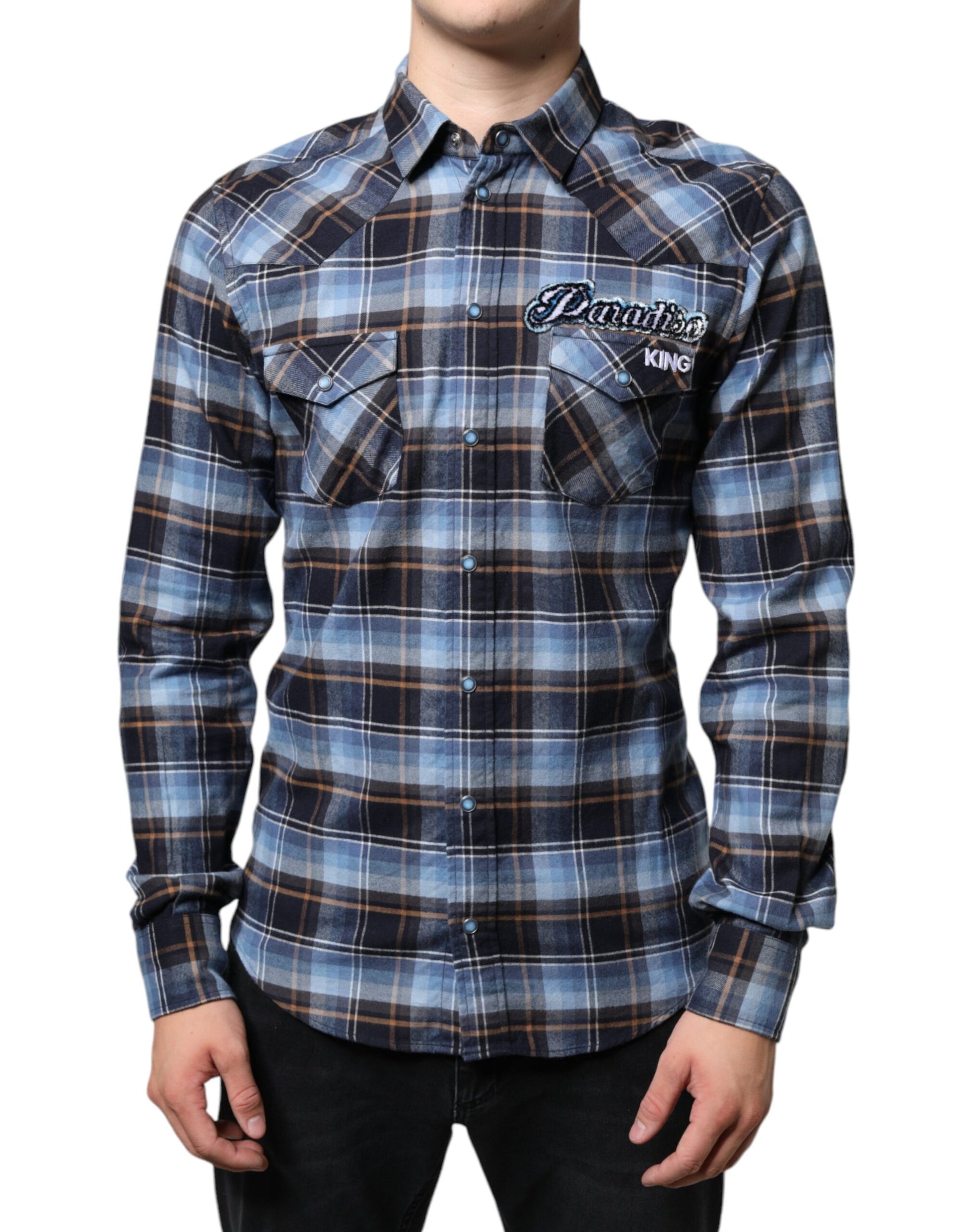 Dolce & Gabbana Multicolor Checkered Paradiso Patch Slim Fit Shirt - ACCEXO