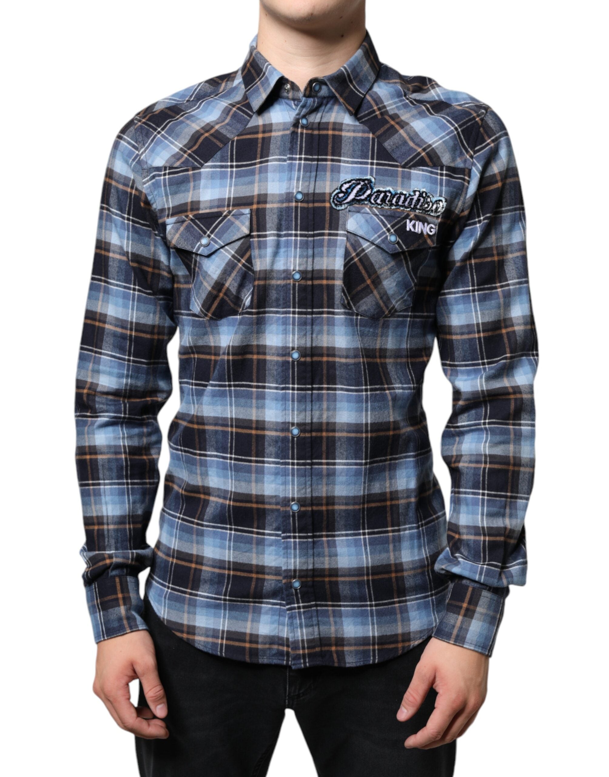 Dolce & Gabbana Multicolor Checkered Paradiso Patch Slim Fit Shirt - ACCEXO