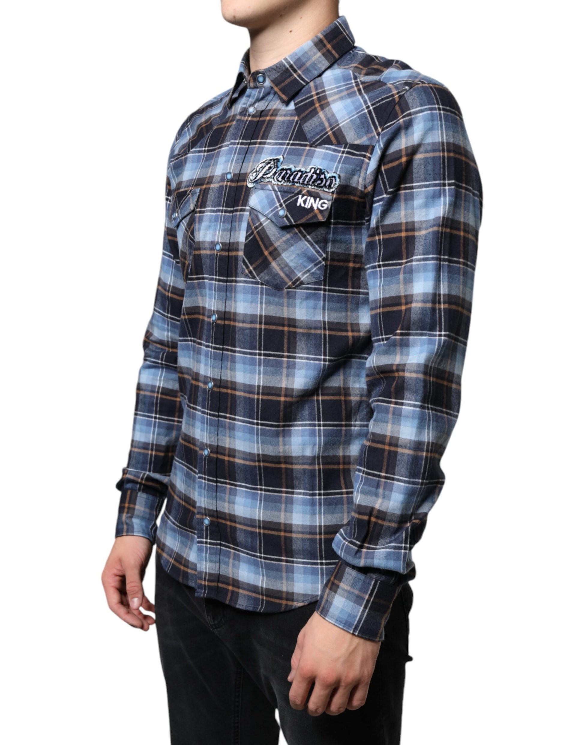 Dolce & Gabbana Multicolor Checkered Paradiso Patch Slim Fit Shirt - ACCEXO