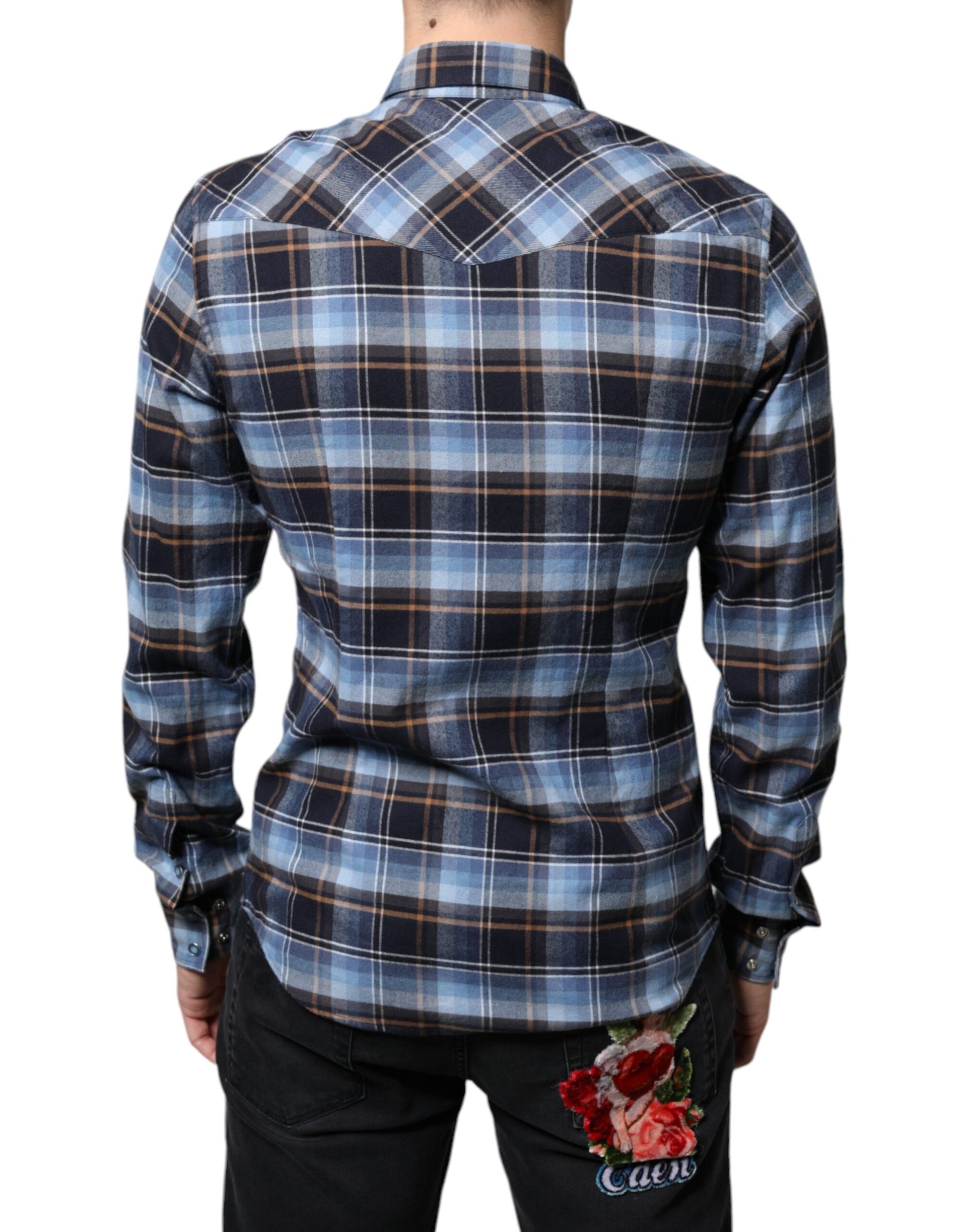 Dolce & Gabbana Multicolor Checkered Paradiso Patch Slim Fit Shirt - ACCEXO