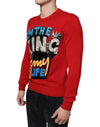 Dolce & Gabbana Red I'm The King Wool Crew Neck Sweatshirt Sweater