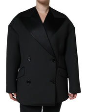 Dolce & Gabbana Black Polyester Double Breasted Coat Jacket - ACCEXO