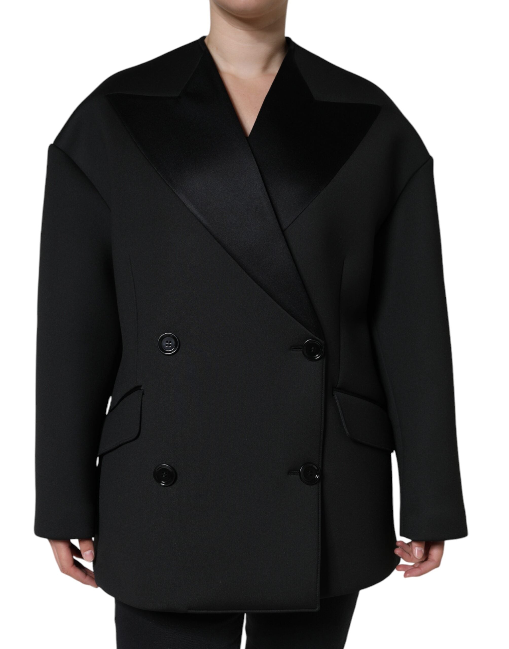 Dolce & Gabbana Black Polyester Double Breasted Coat Jacket - ACCEXO