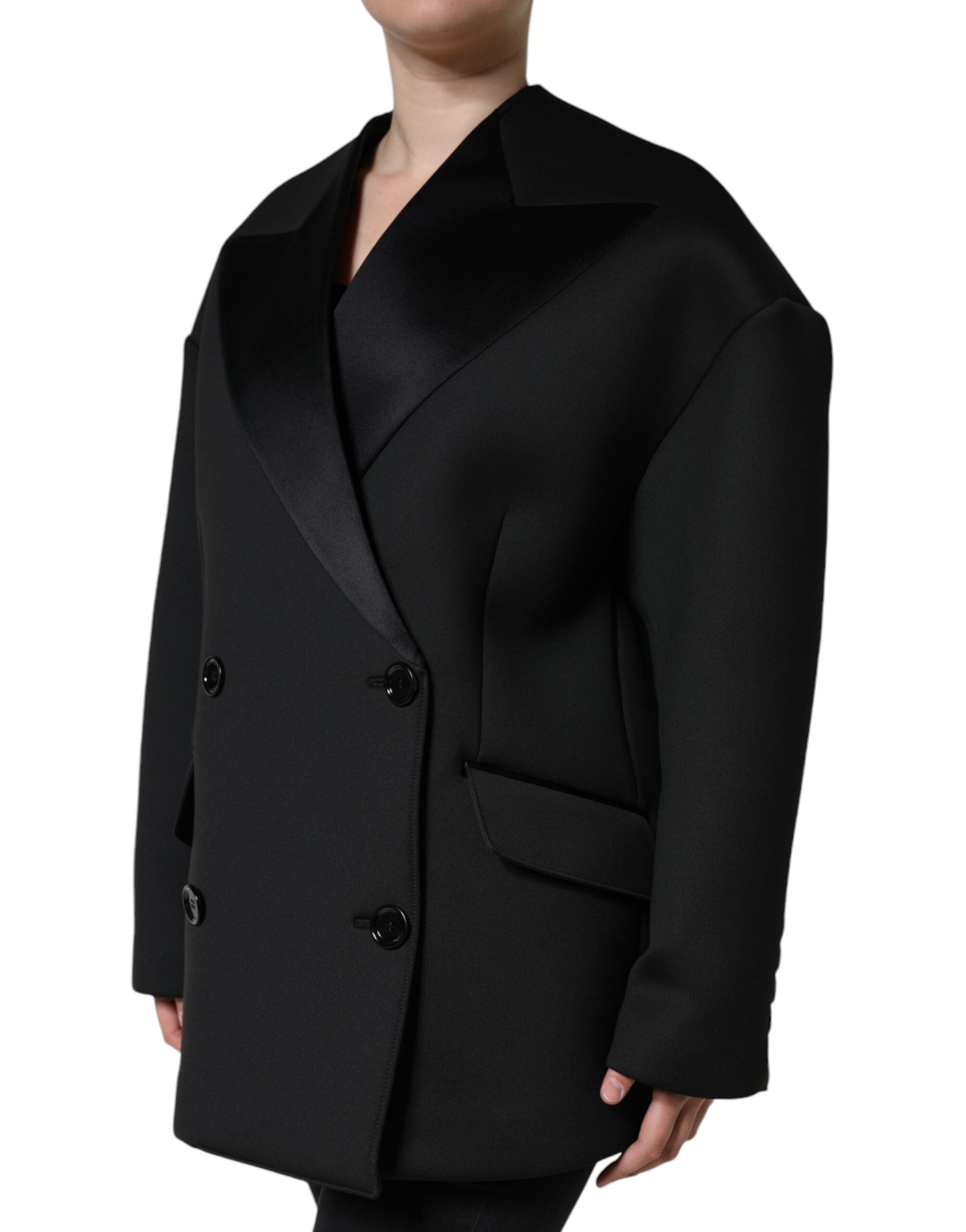 Dolce & Gabbana Black Polyester Double Breasted Coat Jacket - ACCEXO