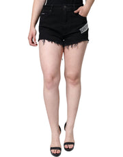 Dolce & Gabbana Black Cotton Stretch Strass Hot Pants Shorts - ACCEXO