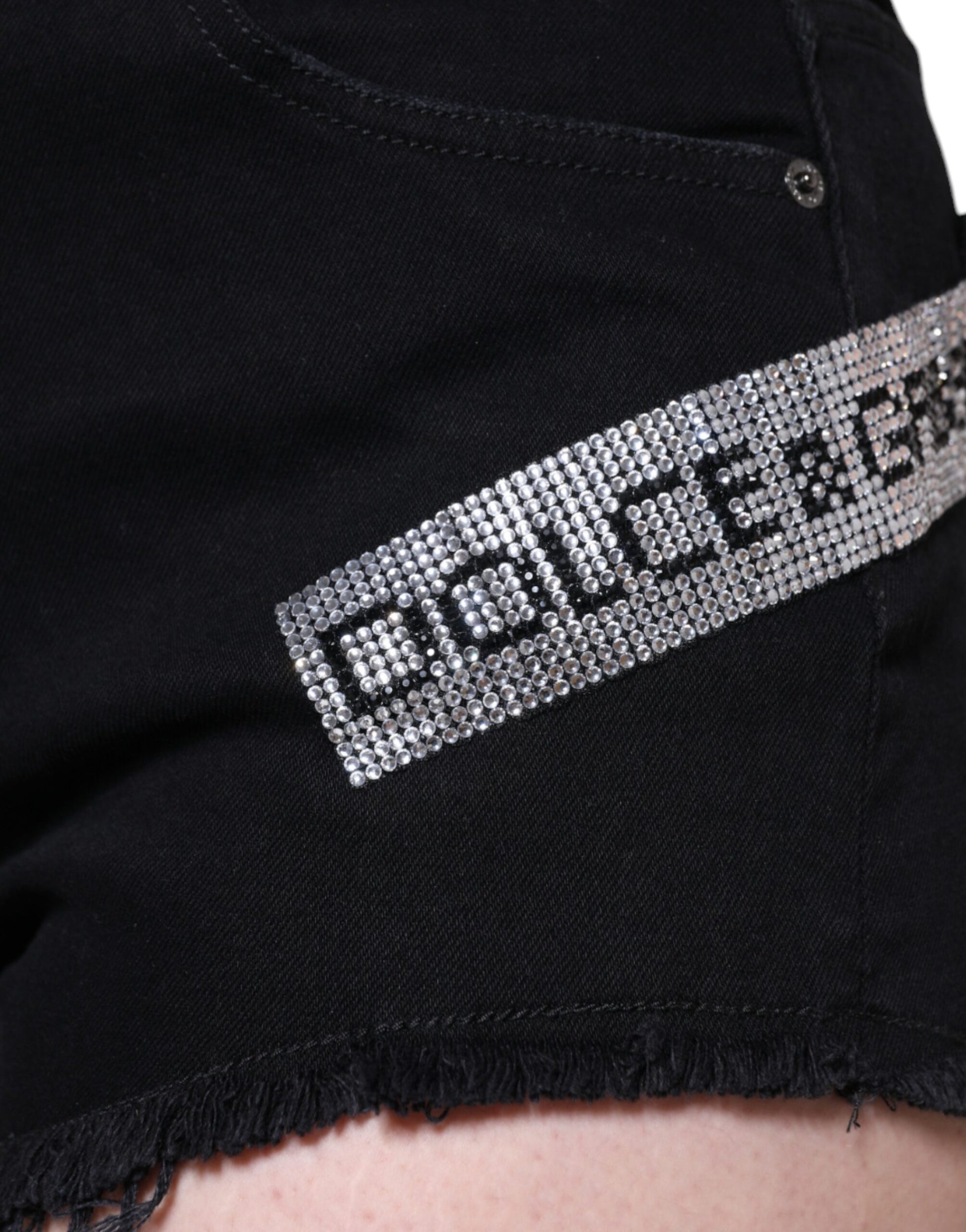 Dolce & Gabbana Black Cotton Stretch Strass Hot Pants Shorts - ACCEXO