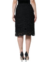 Dolce & Gabbana Black Floral Lace High Waist Pencil Cut Skirt