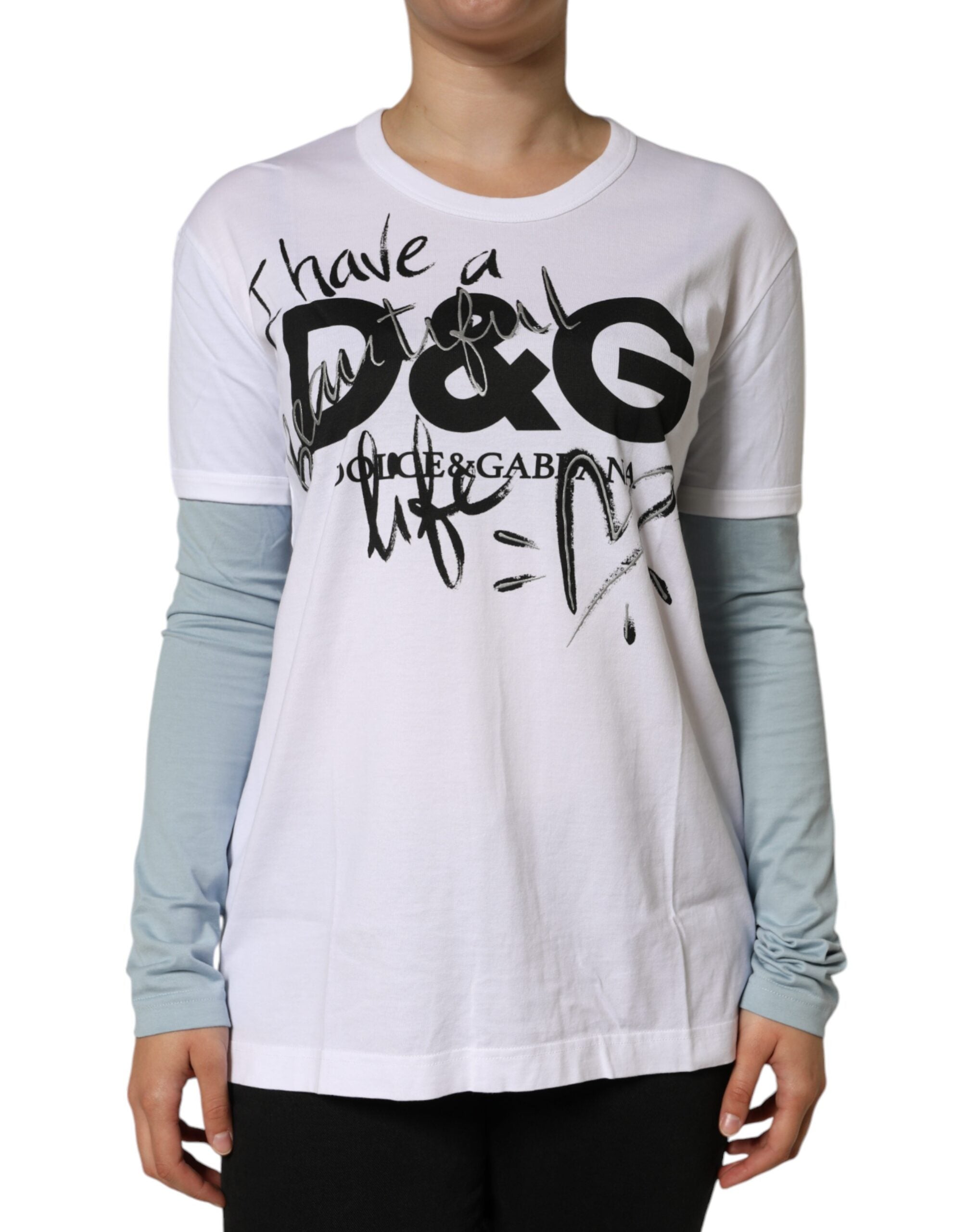 Dolce & Gabbana White Cotton Logo Print Round Neck T-shirt - ACCEXO