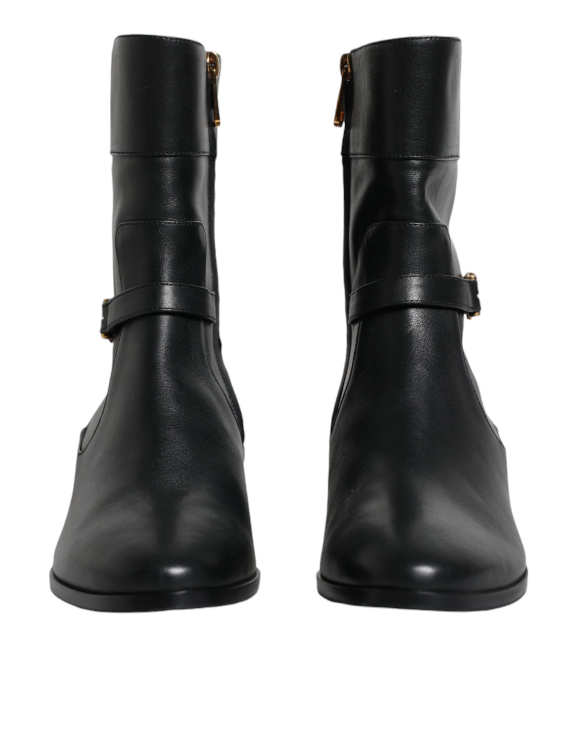 Dolce & Gabbana Black Leather Logo Mid Calf Boots Shoes - ACCEXO