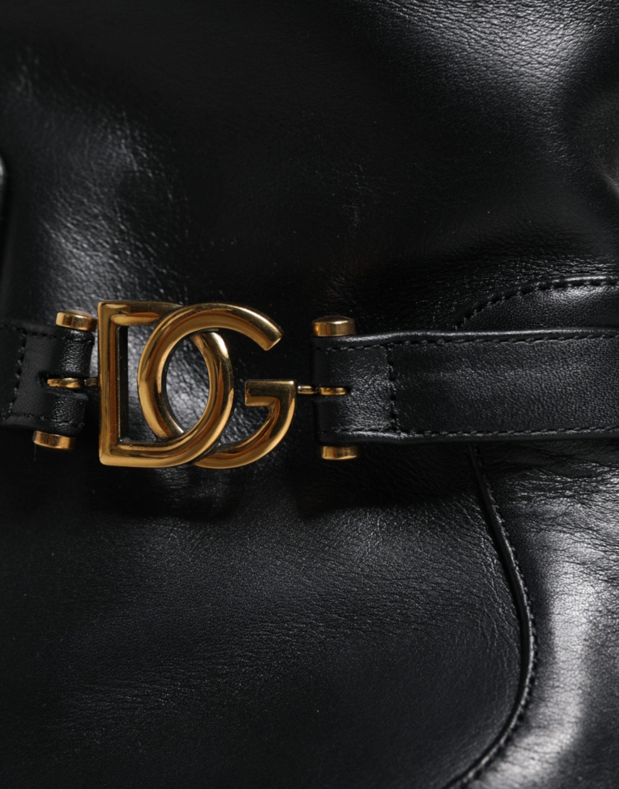 Dolce & Gabbana Black Leather Logo Mid Calf Boots Shoes - ACCEXO